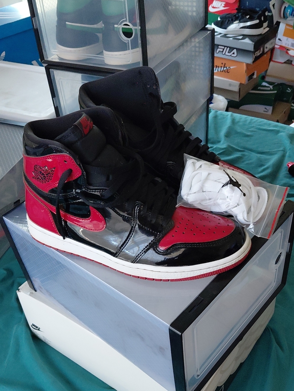 Jordan High-Top Patent Leather Sneakers - Black & Red